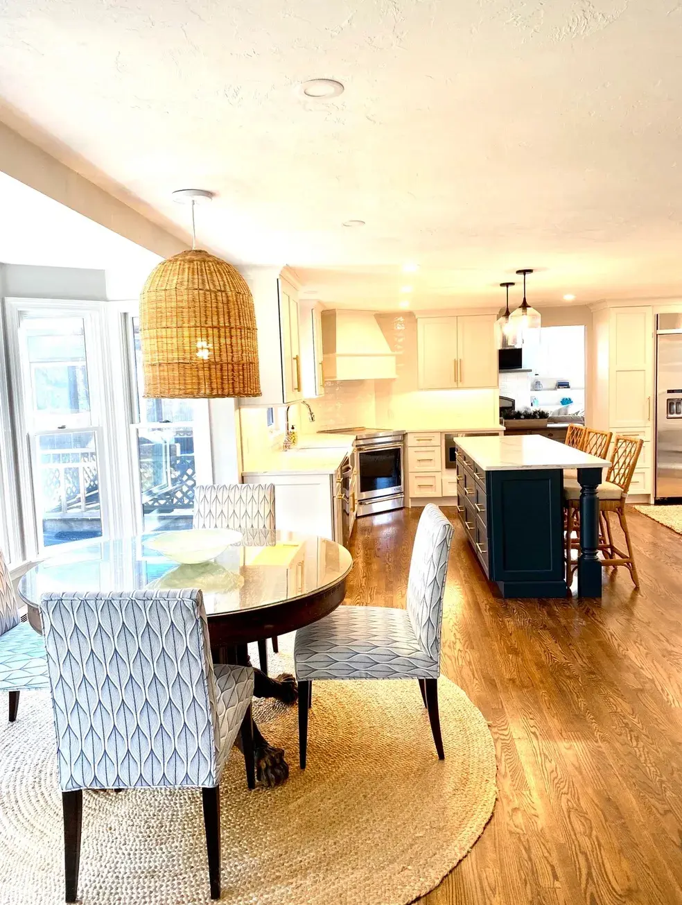 A dining room with chairs and tables in it